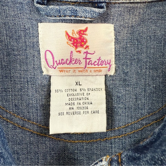 Quacker Factory Sz XL Denim Jean Funky Art-to-Wear Tulip Floral Blazer Jacket - Picture 5 of 12